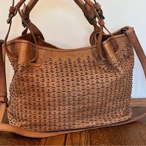 Platania Brown Studded Leather Tote Bag made in Italy